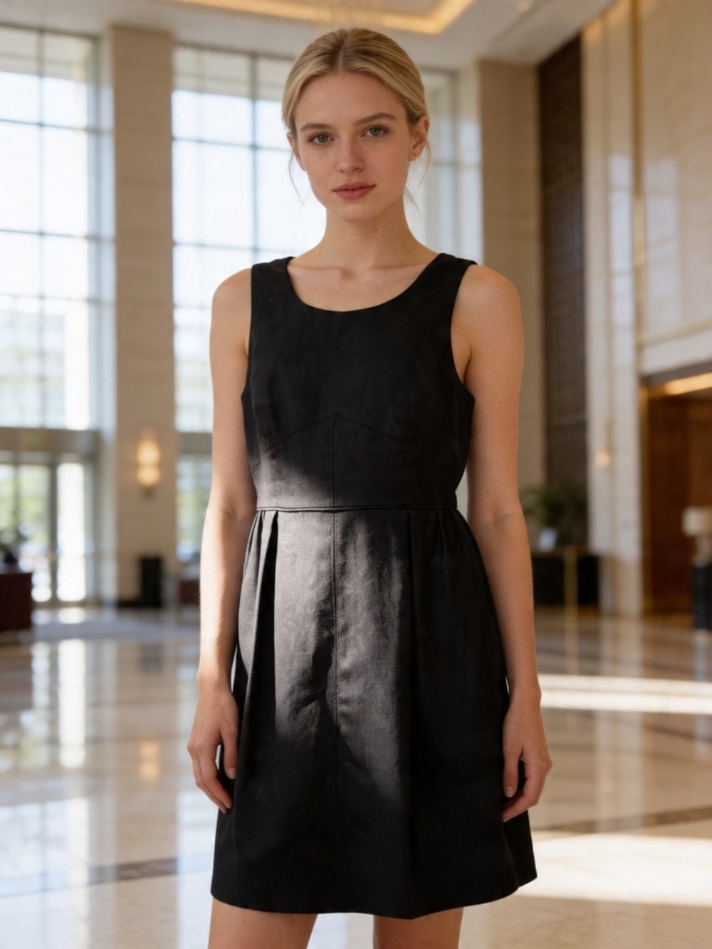 J.Crew Black Pleated Dress 8P Sleeveless Work Classic